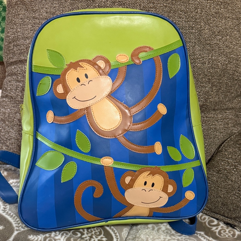 Stephen Joseph Cute Monkey Backpack with Green and Blue Design